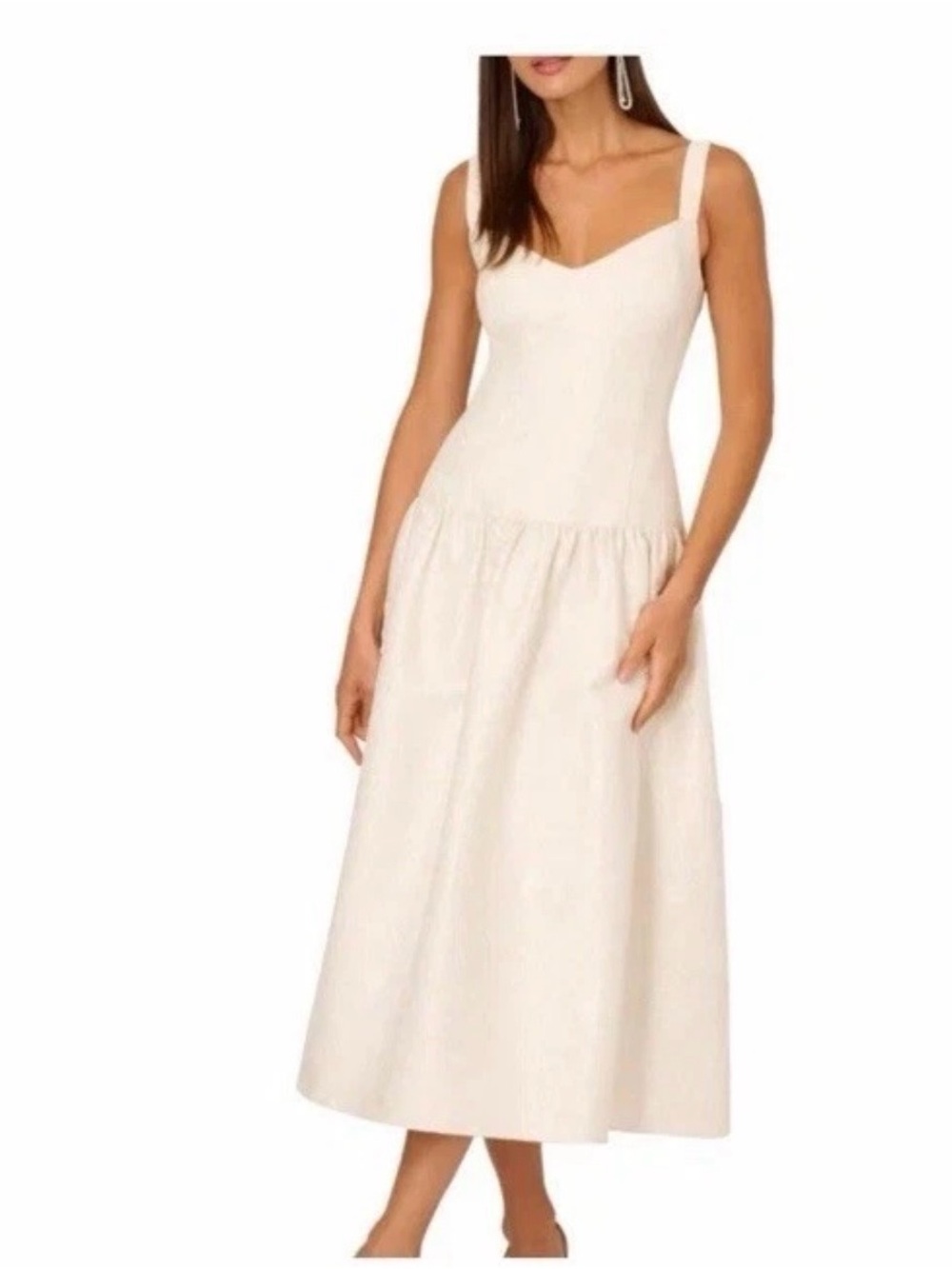 Adrianna Papell Cream Square-Neck Midi Dress with Wide Straps